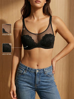 Women Sheer Mesh Lace Bra Floral Thin Cup Underwire Sexy Bra Side Support Slimming Breathable Lingerie