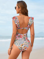 Vintage Blue Floral Print One Piece Swimsuit Skirt Sets Women Front Bow Ruffles Hollow Tummy Control Bathing Suit Swimwear 2026