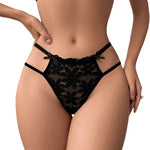 Women's Sexy Lace Double Thin Strap G-string Low-Rise Bow Hollow Out Solid Color Thong Panties Comfortable Breathable Underwear