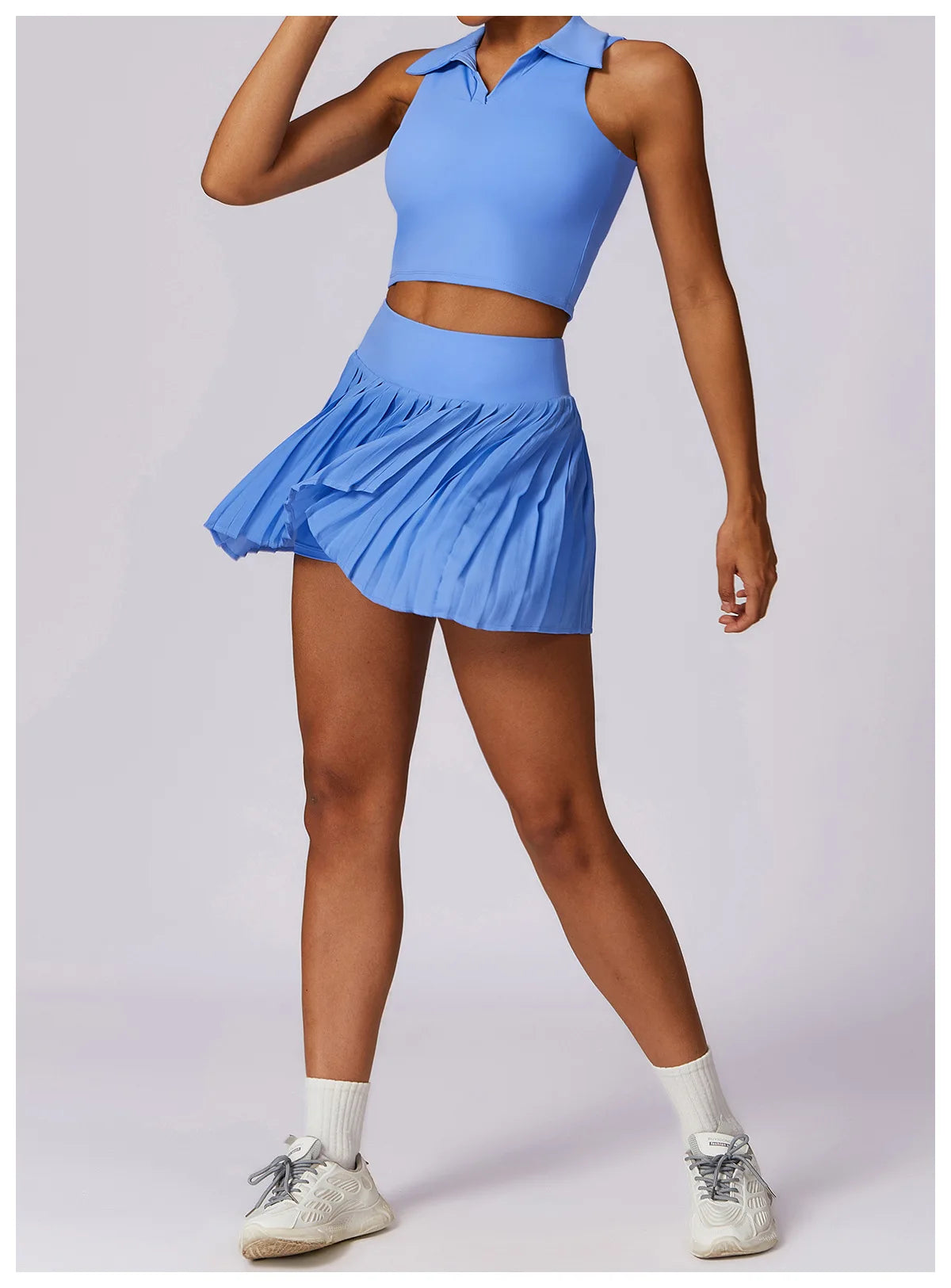 Outdoor Breathable Golf Wear Tennis Sport Sets Women Turn Down Collar Sleeveless Top Short 2 in 1 Skirt Running Fitness Set