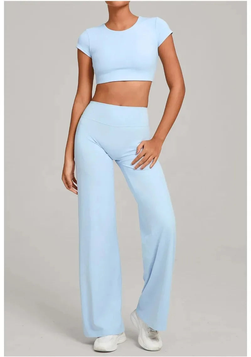 Women's Seamless Yoga Sets Sports Fitness Short-sleeved Loose Hip-lifting Pants Tracksuits Workout Gym Training Slim Fit Sets
