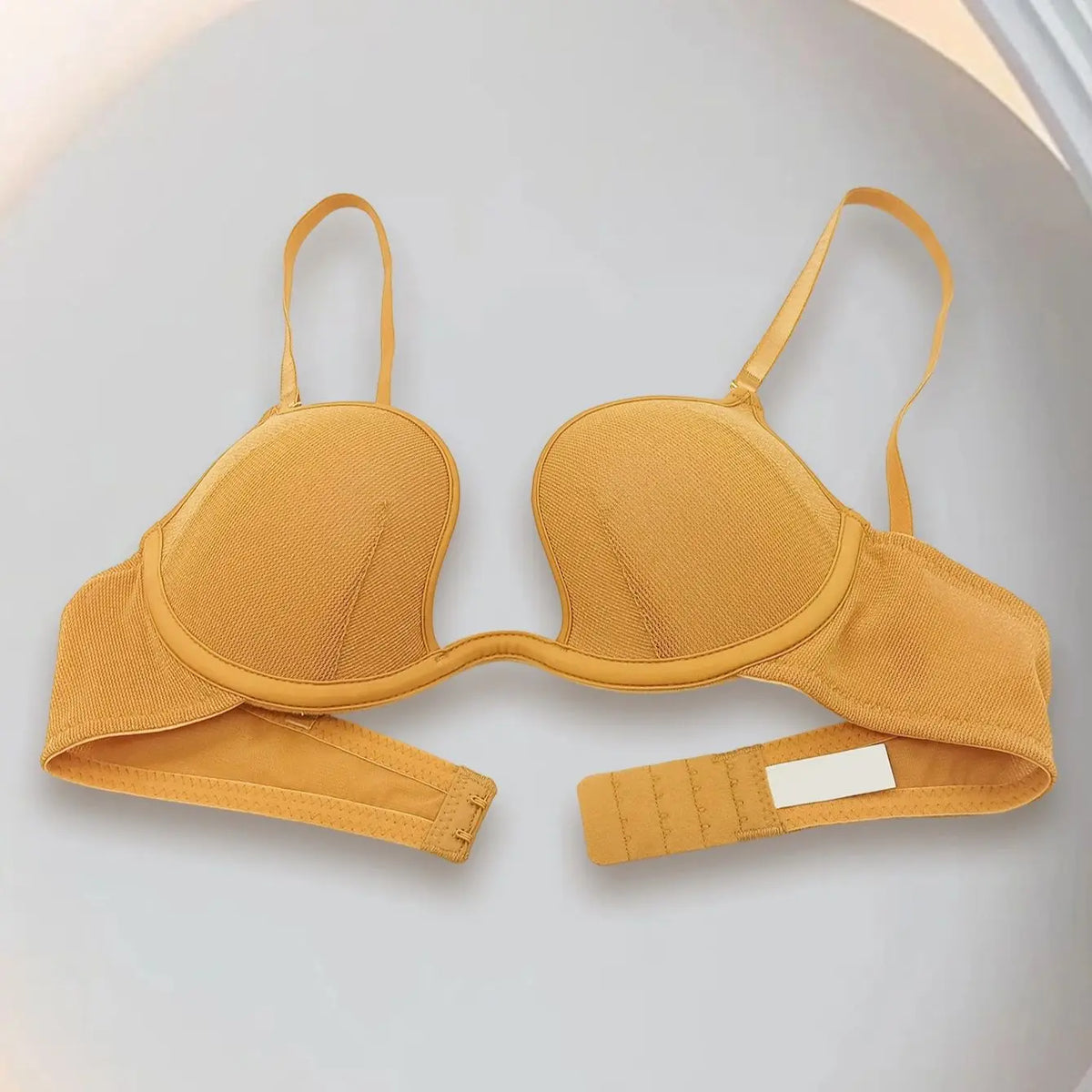 Yellow deep V-neck cinched top support underwear for women, large breasts, small look, soft steel coil bra, sexy mesh bra