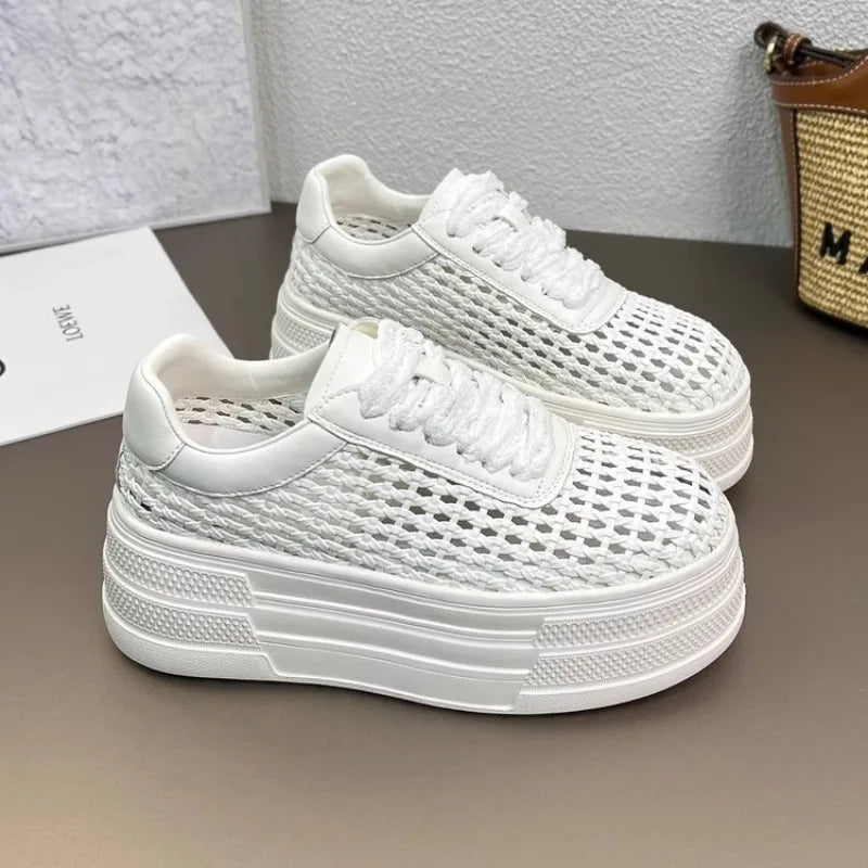 Women's Low Cut Breathable Hollow Out Sneakers Summer Fashion Casual Shoes Thick Bottom Lightweight Versatile