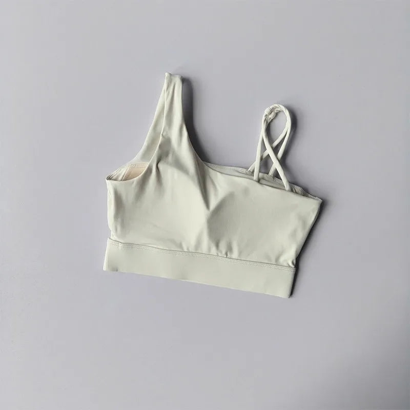 Women's Irregular Shoulder Strap Yoga Sports Bra Shockproof One-Piece Cup Running Vest for Training Fitness And Yoga
