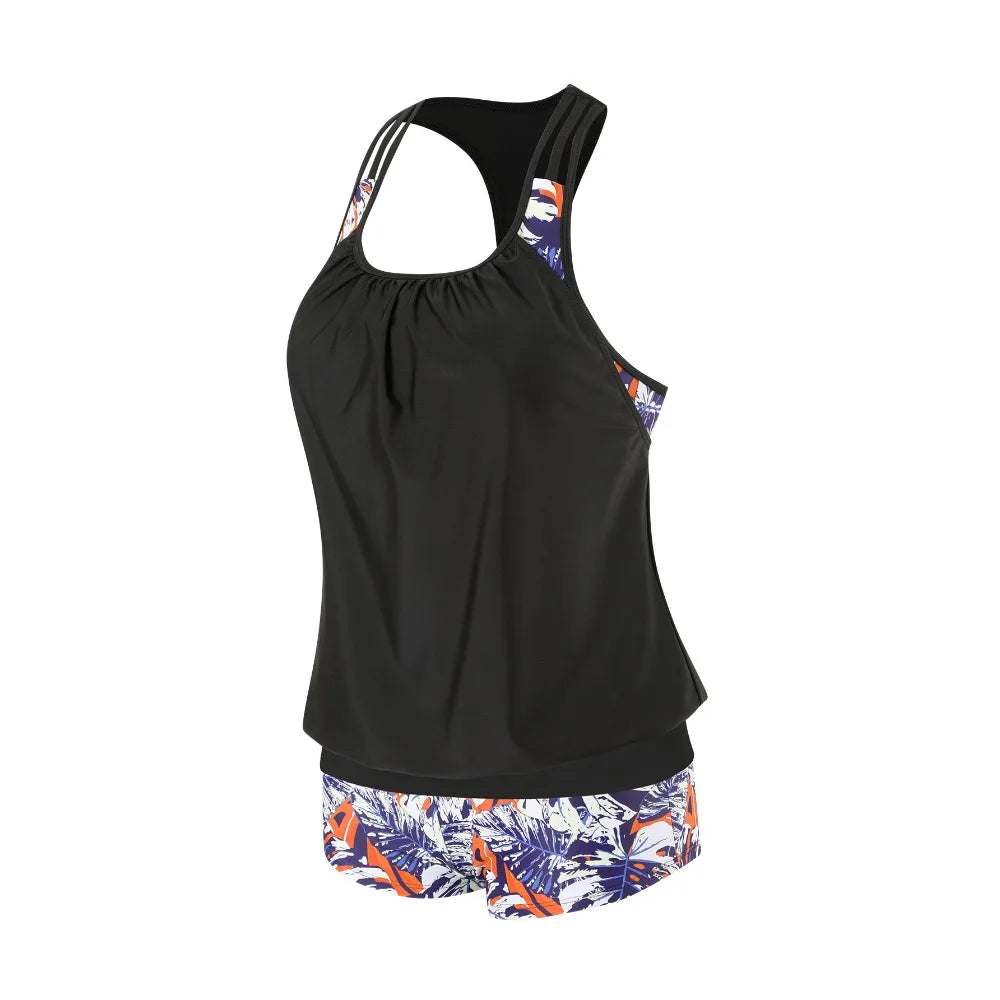 Summer Two Pieces Swimsuits Woman High Waisted Swimwear Female Tankini Sets Beach Wear Bathing Suit Shorts Women Swimming Suit