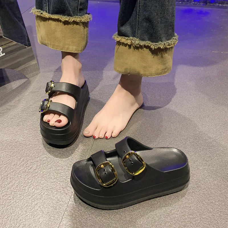 Women's Slippers Solid Color One LineThick Soles Anti Slip and Wear-resistant Fashionable Simple Indoor Outdoor Beach Sandals