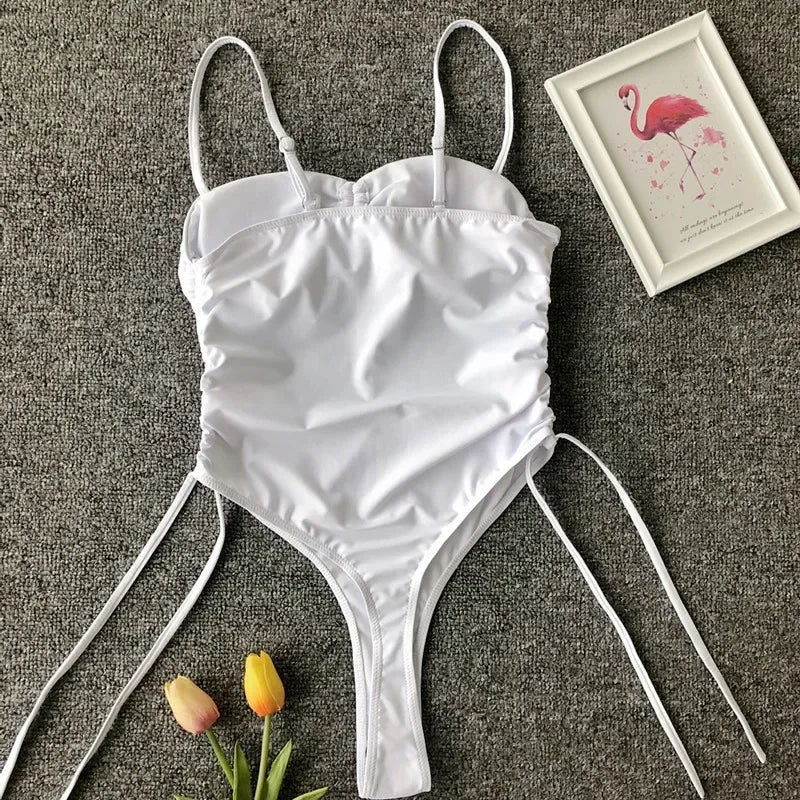 Neon Green Tummy Cut Out Female Swimwear One Piece Swimsuit Women Thong String Monokini High Leg Cut Bathing Suit Swim Bodysuit