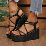 2026 New Chunky Platform Gladiator Sandals Women Gold Elastic Band Wedge High Heel Sandals Woman Plus Size 43 Summer Sandles
