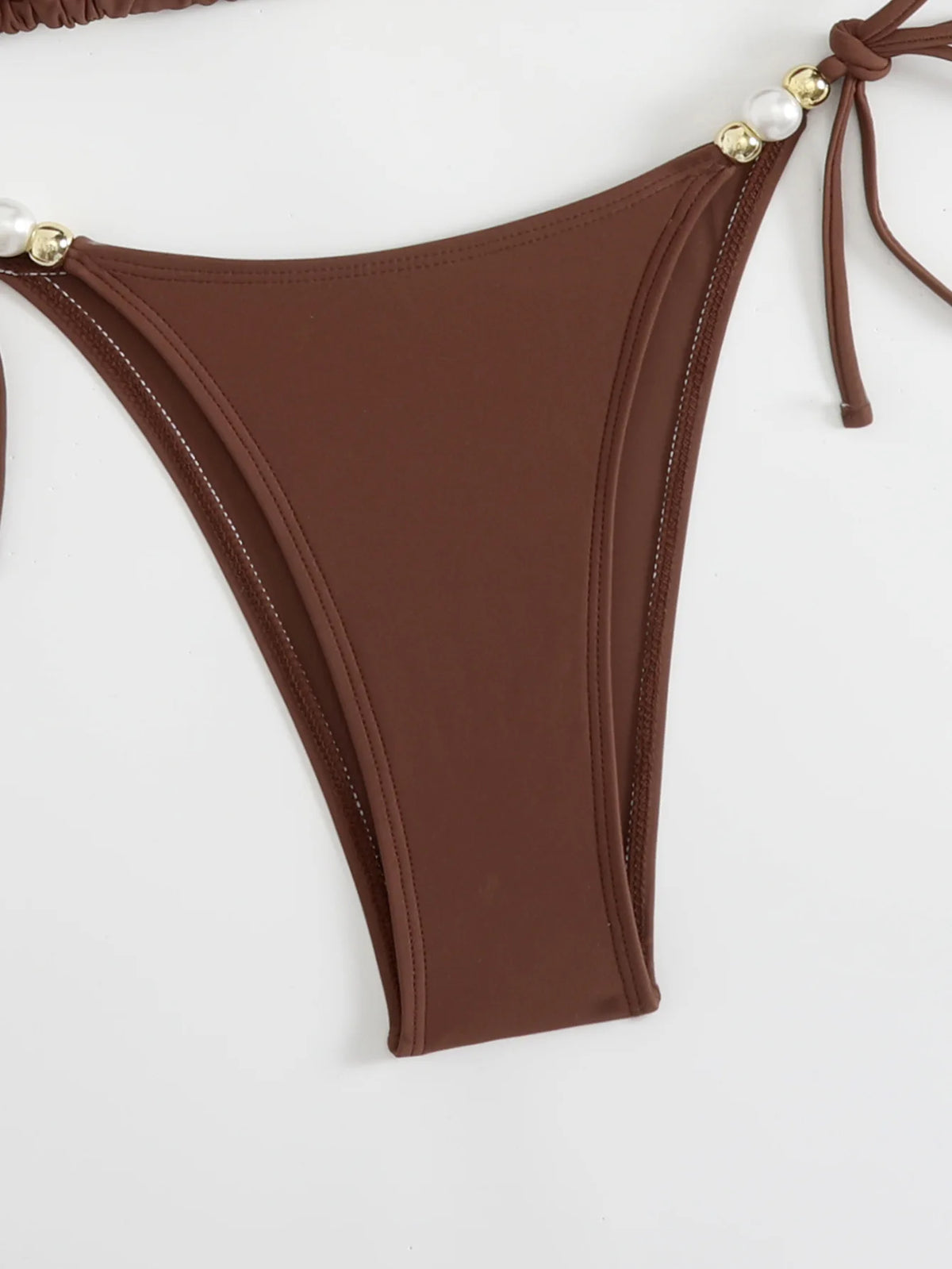 DEKA Dark Brown Bikini Set Triangle Women Pearls Strap Push Up Bandage Thong Swimsuit Brazilian Bathing Suit Micro Swimwear