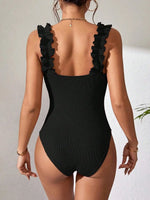 Ribbed Ruffled Frilled Trim Female Swimwear One Piece Swimsuit Women Monokini High Leg Cut Bathing Suit Swim Bodysuit Beach Wear