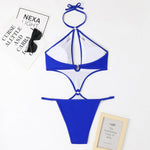 Solid Color One Piece Swimsuit Women 2026 Sexy Hollow Out Pearl Chain Bikini Halter Backless Thong Swimwear Beach Bathing Suit