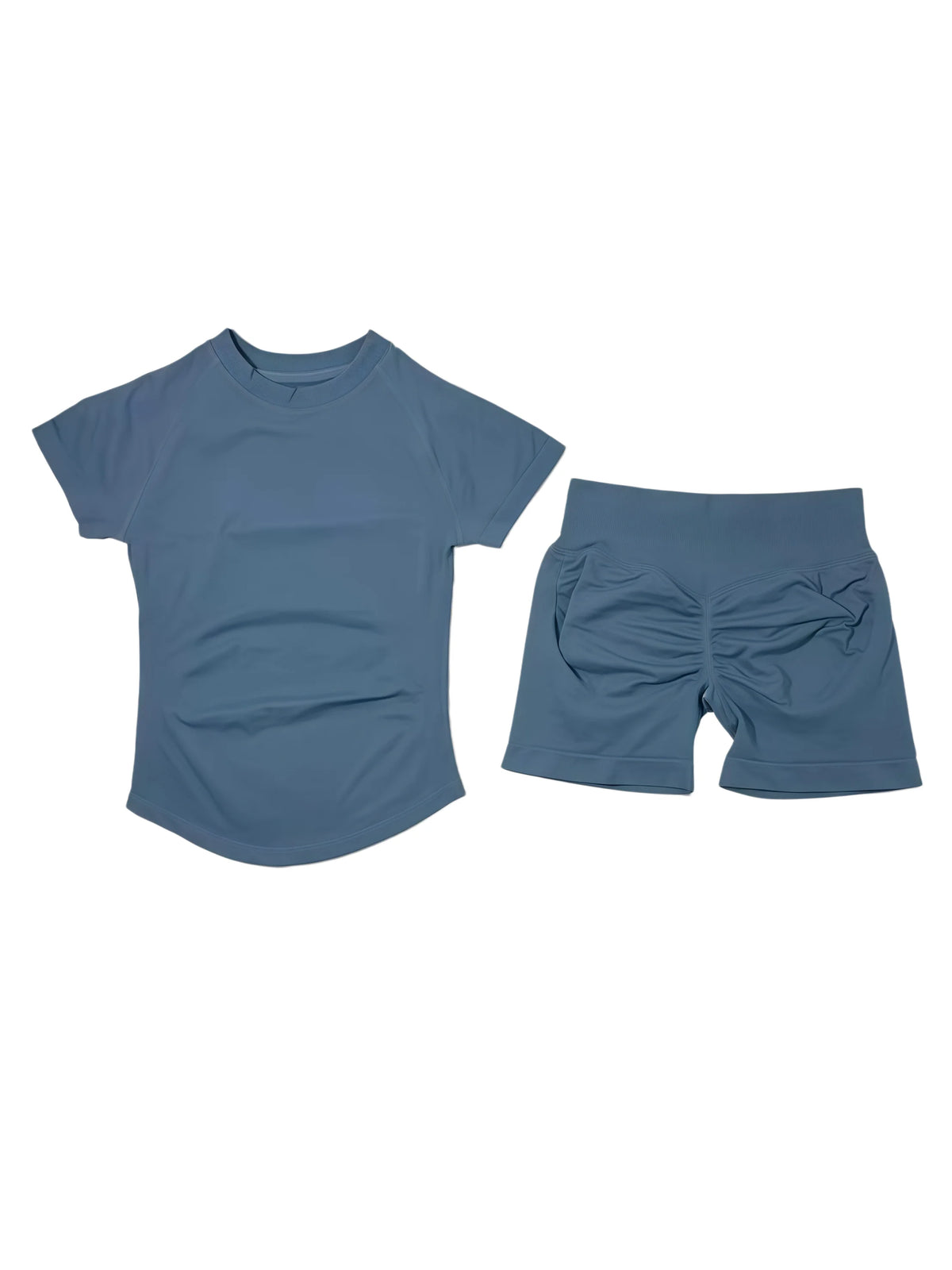 DFTLF Women 2PCS Seamless Yoga Suit Short Sleeve Top High Waist Shorts Quick Dry Breathable Gym Fitness Running Workout Sport