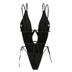 Sexy Backless One Piece Swimsuit Woman 2026 String Texture Swimwear Hollow Out Monokini High Cut Bathing Suit Deep V Neck Bather