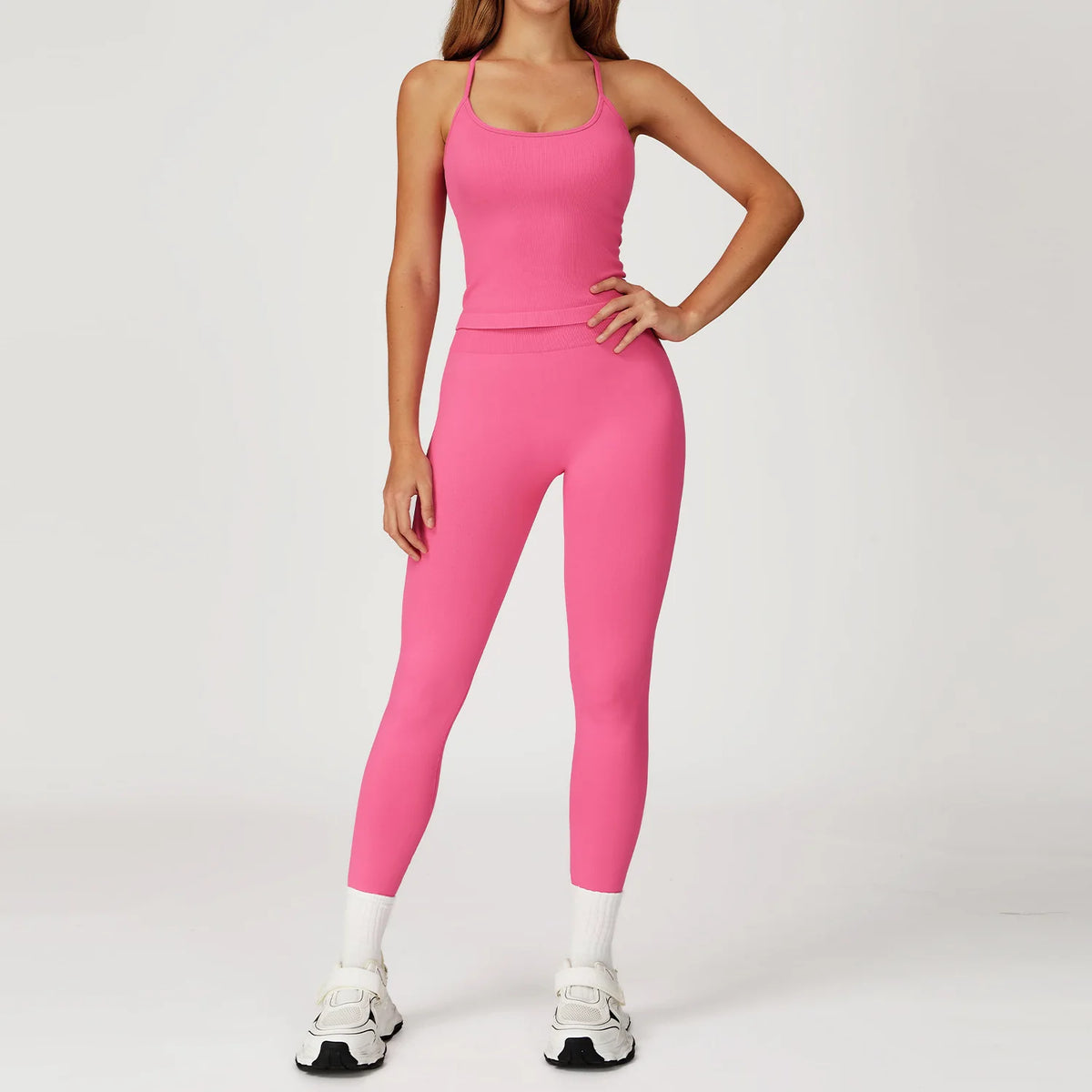 Women's Seamless Yoga Set Quick Drying Slim Fit High-end Feeling Exposed Feeling Set Outdoor Sports and Running Fitness Set