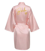 Wedding Party Team Bride Robe Kimono Satin Pajamas Bridesmaid Bathrobe Gold Letter SP089