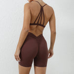 Women's 2-Piece Yoga Sets High Waist Seamless ShortsHip-Lifting & Backless Gym Leggings Quick Dry Workout Fitness Suits