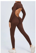 Women Sportwear Yoga Jumpsuit Zip Long Sleeve Back Open Outfit Fitness Tracksuit Tight One-piece Gym Overalls Sports Bodysuit