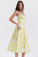 Sexy Low Cut Spaghetti Strap Maxi Dresses For Women Color Flower Printed Chest Wrap Bowknot Leace-up Long Dress Elegant Vestidos