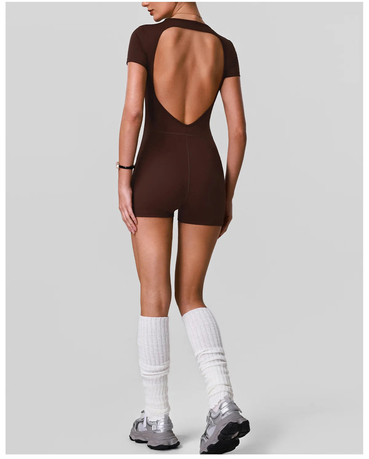 Butt Lifting One Piece Body Shaping Yoga Jumpsuit Women Short Sleeve Hollow Out Backless Bodycon Shorts Sports Suit Workout Wear