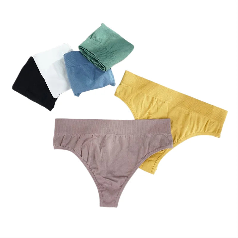 Breathable Cotton Lady thong Solid Color Women's T-back Sexy Elastic waistband T-Pants Seamless G-String Cotton Crotch Knickers
