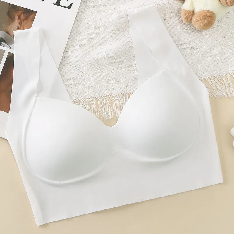Ice Silk Wireless Bras For Women Push Up Chest One Piece Outer Wear Bra Traceless Underwear Vneck Female Lingerie