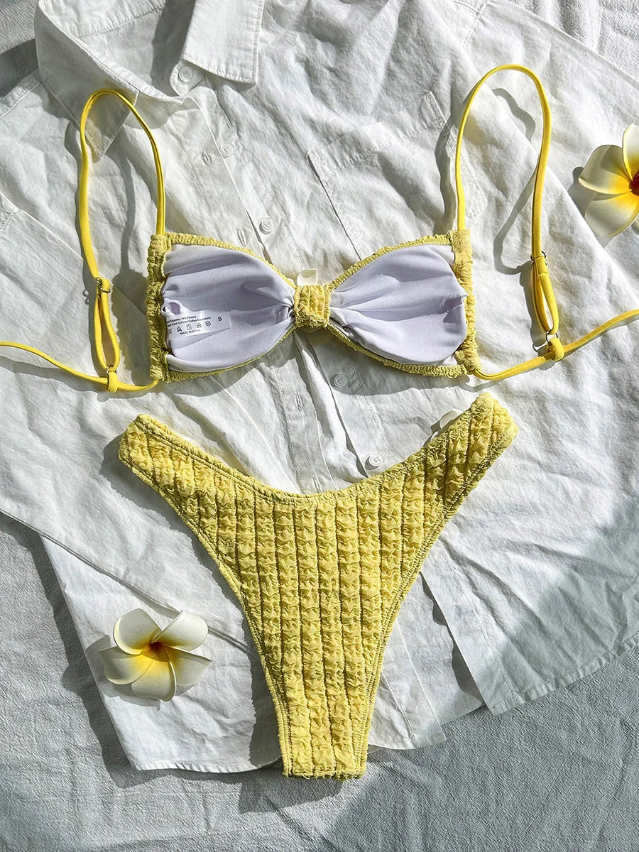 3D Flower Wrinkled Crinkled Bikini 2026 Women Bikinis Female Brazilian Swimwear Two pieces Swimsuit Bikini Set Bathing Suit Swim