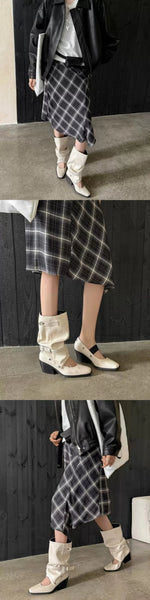 Vintage Y2k Slouchy Knee High Western Boots Women Chunky Block Heel Summer Cowboy Knee High Boots Motorcycle Boots Shoes