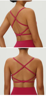 Sexy Soft Fitness Sport Bra Spaghetti Strap Cross Back Hollow Women Top Tight Gym Yoga Underwear Athletic Workout With Chest Pad
