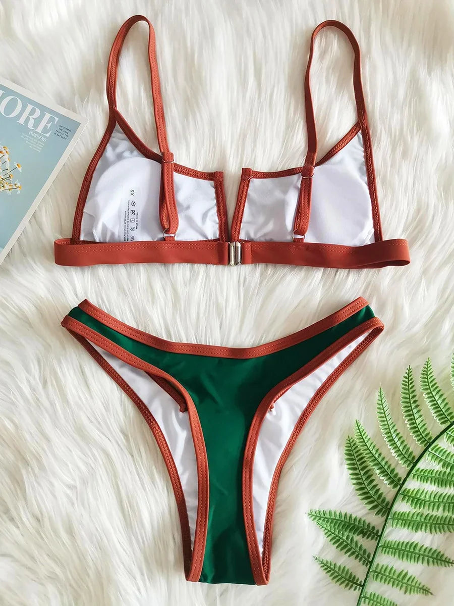 Splicing V Shaped Micro Thong Bikini Women Swimsuit Female Swimwear Two Pieces Bikini Set Push Up Bathing Suit Swim Beachwear