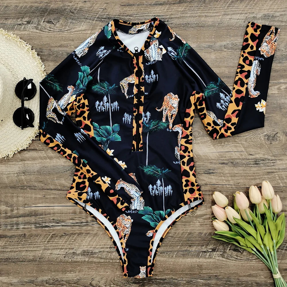 2026 Surfing Sport Swimsuit Long Sleeves Women One Piece SwimsuitSwimwear Solid Monokini Bathing Suit Tropical Bodysuit Female