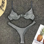 Glitter Shiny Underwired V-Bar Bikini Women Swimsuit Female Brazilian Swimwear Two-piece Bikini Set Triangle Bathing Suit Swim