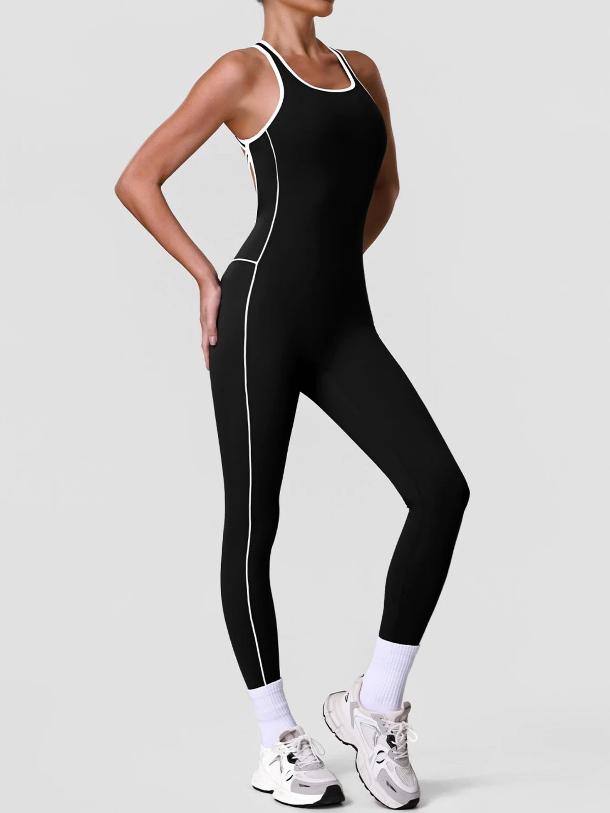 High Stretch Body Shaping Yoga Jumpsuit Women Black Patchwork Hollow Out Back Cross Fitness Sports One Piece Workout Bodysuits