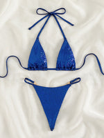 Luxury Jewelled Rhinestones Bikinis Sets Women Shiny Sequin Blue Gold Triangle Swimsuit 2024 Brazilian Bathing Suit Swimwear