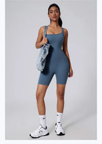 Sexy Fitness Yoga Jumpsuit Women Sleeveless Slim Playsuit Pleated Hollow Running Scrunch Shorts Romper One Piece Sports Suit