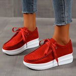 Yellow Lace Up Thick Bottom Sneakers Women Lightweight Wedges Platform Sport Shoes Woman Plus Size 43 Anti Slip Walking Shoes