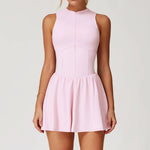 Women Front Zipper Tennis Dress Fake Two-piece Pieces Stand Up Collar Slim Fit Soft Sports Sets Fitness Pocket Skorts Yoga Suits