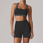 Color Blocking Yoga Sets Women's Tracksuit Hanging Neck Shockproof Sports Vest Hip Lifting Shorts Gym Running Fitness Suits
