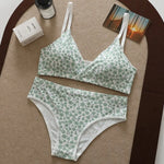 Women Floral Print Seamless Bra And Panties Set Low Waist Briefs Sexy Lingerie Set V-neck Sport Brassiere Female Underwear Set