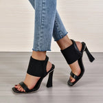 Square Toe High Heeled Sandal Women's Elastic Strap Slingback Pyramid Heeled Shoes Fashion Plus Size Sandals with Peep Toe Heels