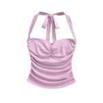 New Women's Fashion Sexy Backless Halter Neck Tie-up Ruched Tube Top Ultra-short Camisole Top In Solid Color Pure Desire F1MR