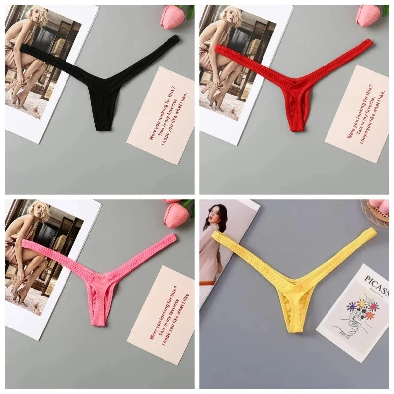 4PCS Thong Sexy Low Waist Mini Panties Deep V Thong Women's Breathable One Line Bikini Bottom Thong Female Panty Women Underwear