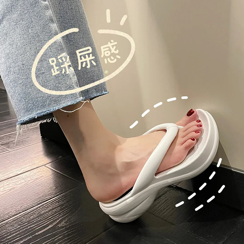 Thick Sole Wedges Flip Flops For Women 2025 Summer ClipPlatform Sandals Woman Non-slip Beach Slippers Girls Outdoor Slides