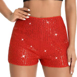 Women Shorts Shiny Sequin High Elastic Waist Straight Slim Fit Soft Breathable Above Knee Length Club Party Beach Mini Shorts