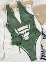 Deep V Neck Wrap Around High Cut Women Swimwear One Piece Swimsuit Female Monikini Tummy Cut Out Bathing Suit Swim Beach Wear