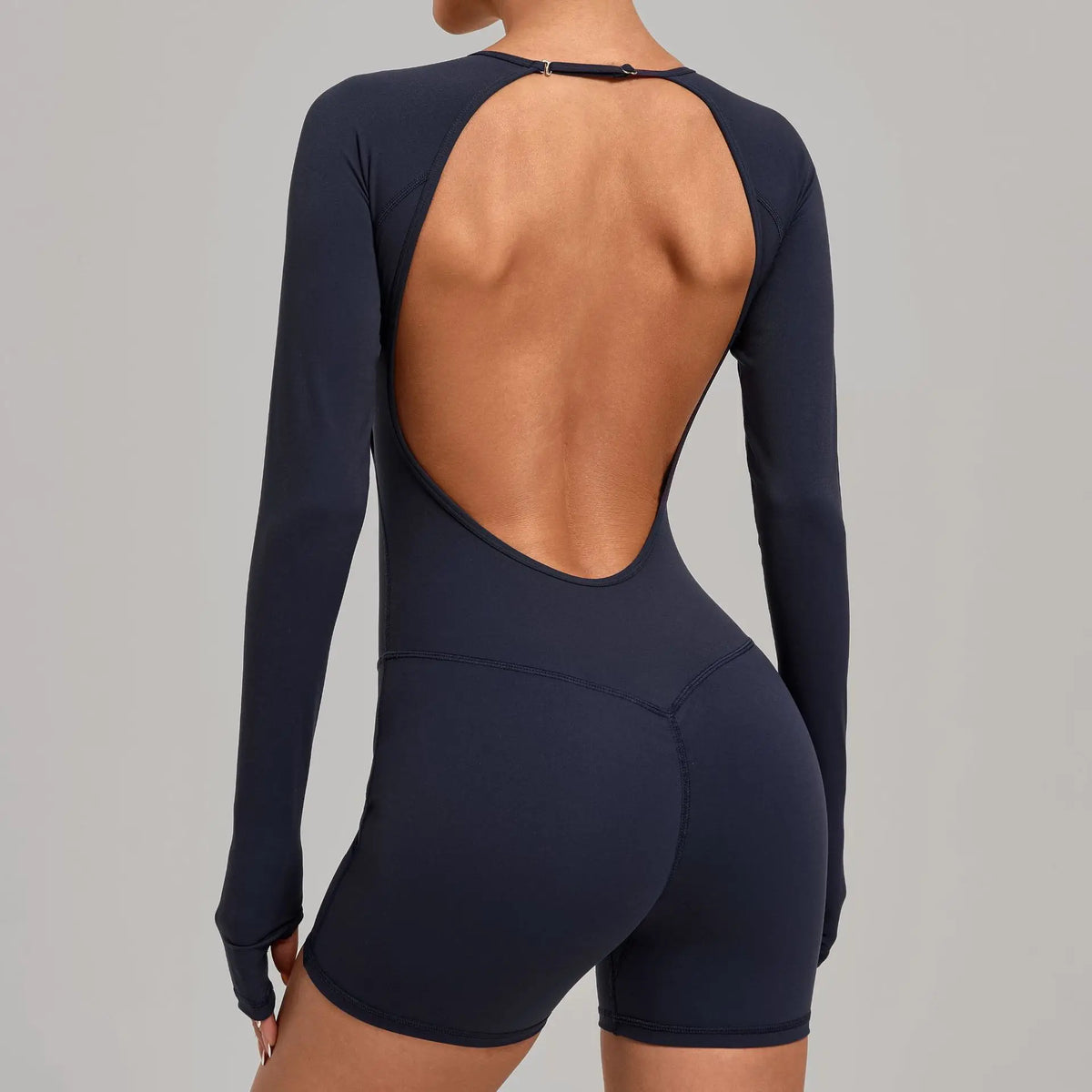 Women's Yoga Jumpsuits Sports Fitness Hip-lifting Long-sleeved Backless Running Training Workout Gym Shorts One-piece Bodysuits