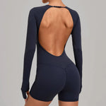 Women's Yoga Jumpsuits Sports Fitness Hip-lifting Long-sleeved Backless Running Training Workout Gym Shorts One-piece Bodysuits