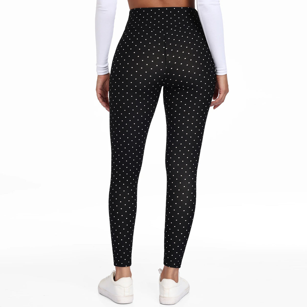  Women Velvet Pack Black White Small Polka Dot High Waist Leggings 4 Way Stretch Soft Breathable Slim Warm Pants For Yoga Sport