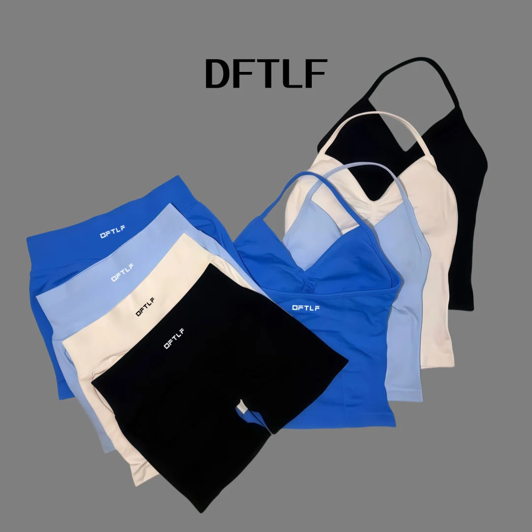 DFTLF 2 Pieces Sports Set Women Backless Tank Yoga Tops High Waist Scrunch Seamless Shorts Sport Gym Set Sportswear Workout Set