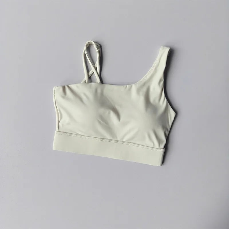 Women's Irregular Shoulder Strap Yoga Sports Bra Shockproof One-Piece Cup Running Vest for Training Fitness And Yoga