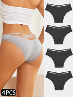 4PCS Cotton Seamless Panties Hollow Sexy Design Unique Low Waist Women Panties Breathable Girls Underwear Soft Lingerie S-XL